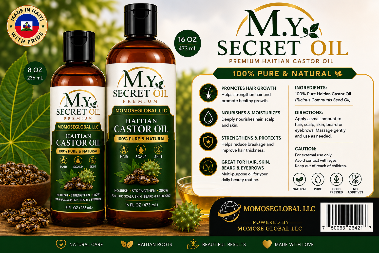 M.Y Secret Oil Premium Haitian Castor Oil – 16 oz | 100% Pure & Natural
