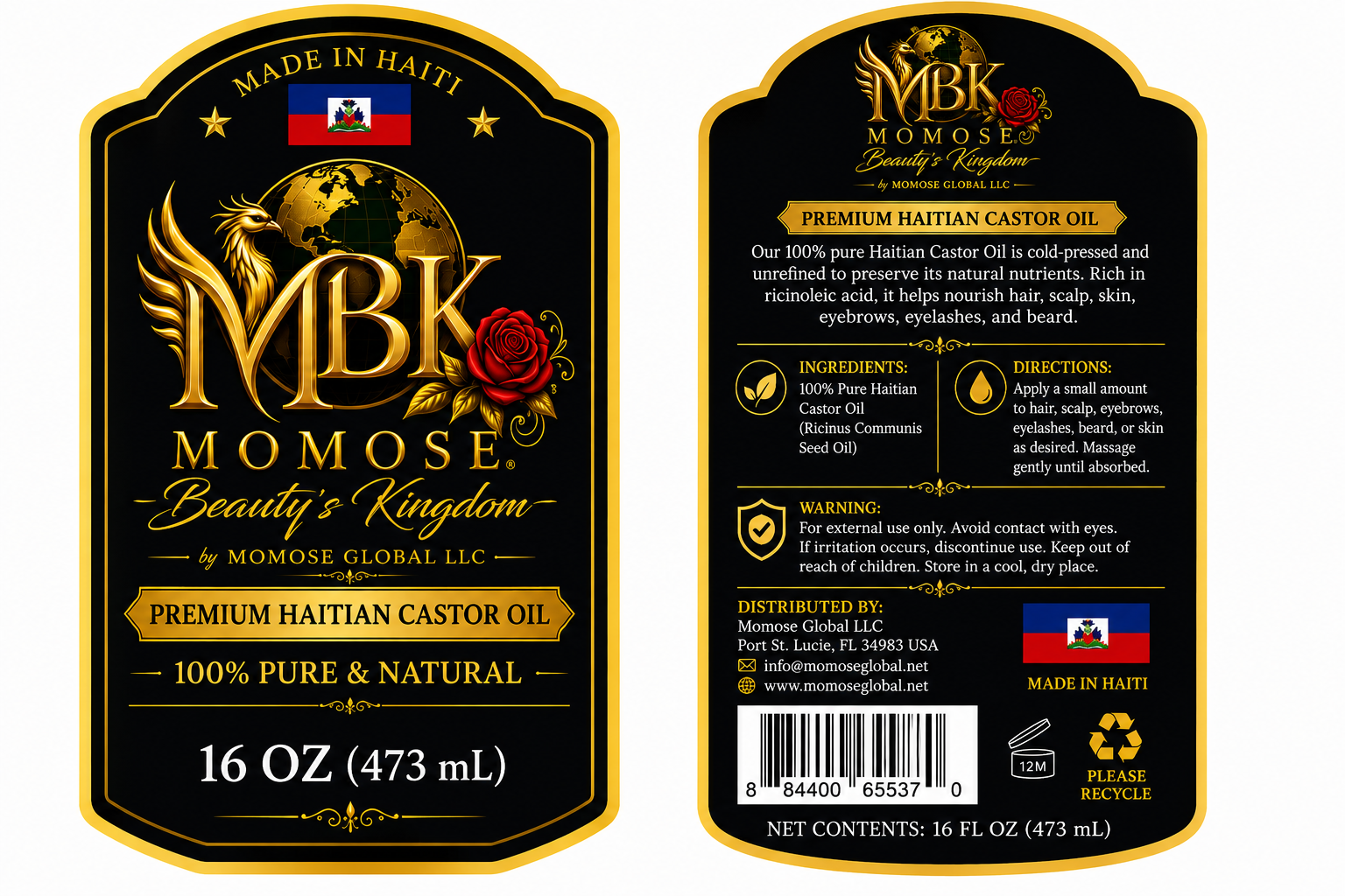 Momose Beauty's Kingdom Premium Haitian Castor Oil - 16 fl oz (473 mL)